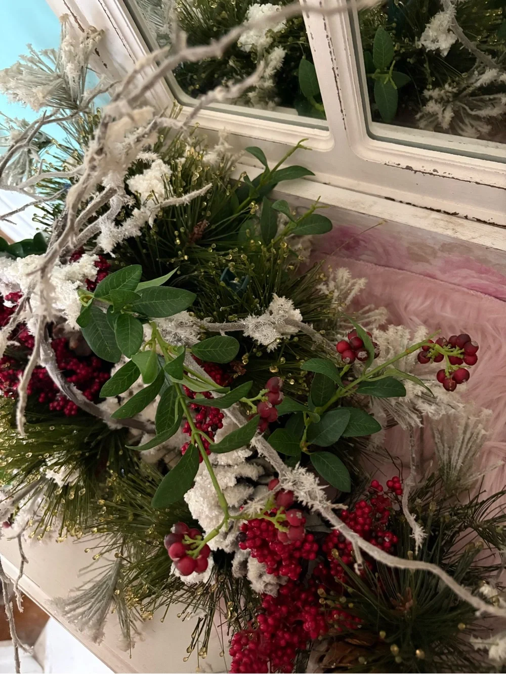 Festive Red Berry and Snow Pine Holiday Swag
